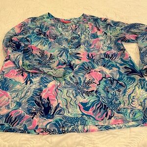 NWOT Lilly Pulitzer Elsa silk blouse size XL  shade Seekers Print
